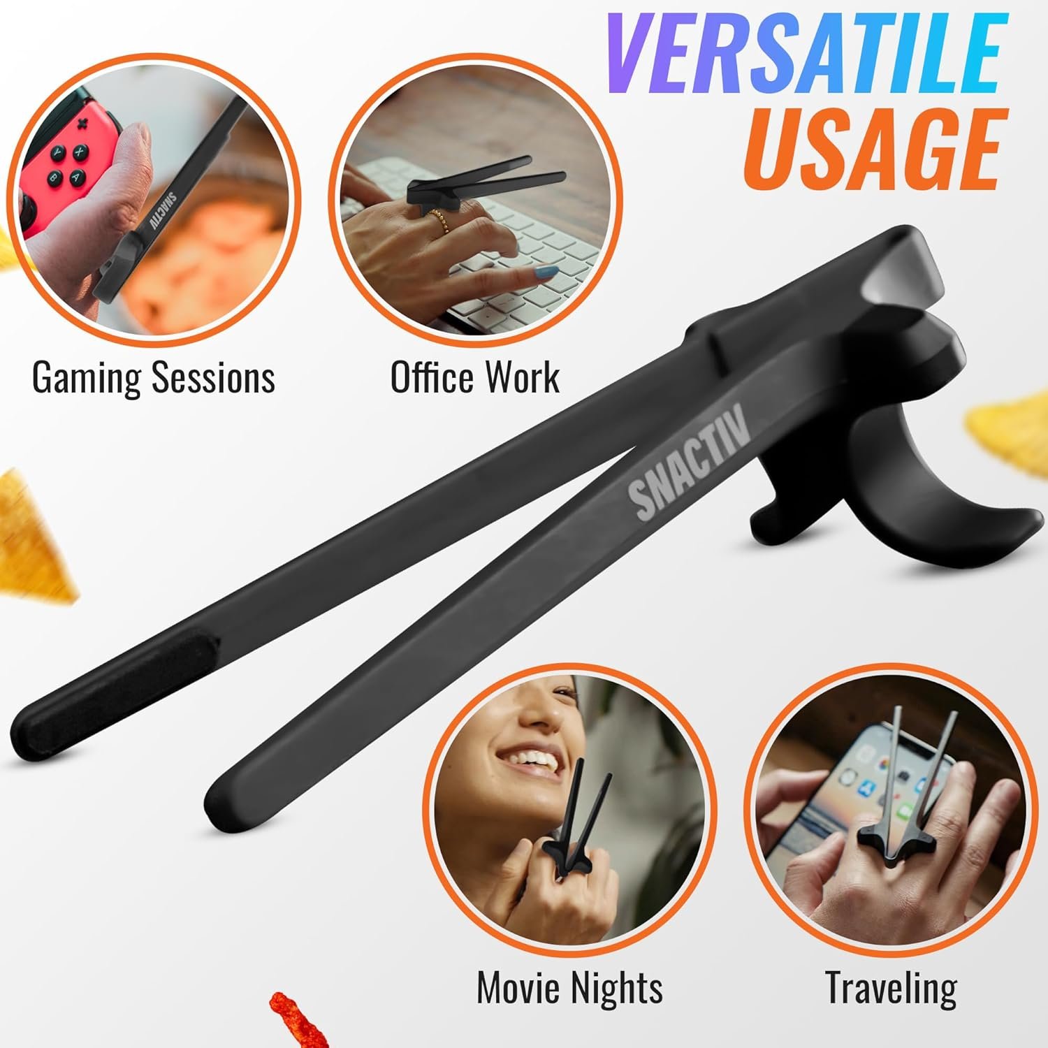 SNACTIV Palillos de dedo PRO para jugadores, como se ve en Shark Tank! La herramienta oficial de aperitivos del futuro, disfruta de bocadillos y papas fritas con facilidad, innovadora solución de - Imagen 6