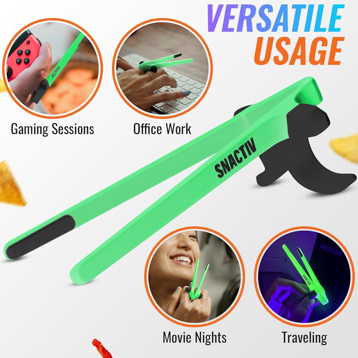 SNACTIV Palillos de dedo PRO para jugadores, como se ve en Shark Tank! La herramienta oficial de aperitivos del futuro, disfruta de bocadillos y papas fritas con facilidad, innovadora solución de - Imagen 14