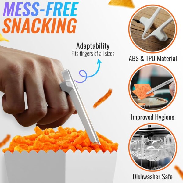 SNACTIV Palillos de dedo PRO para jugadores, como se ve en Shark Tank! La herramienta oficial de aperitivos del futuro, disfruta de bocadillos y papas fritas con facilidad, innovadora solución de - Imagen 18