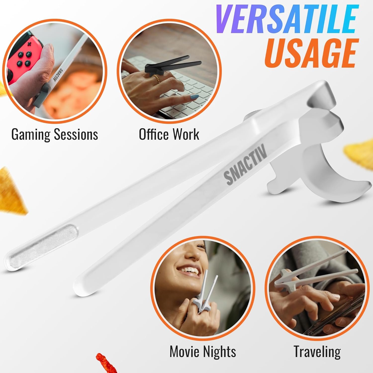 SNACTIV Palillos de dedo PRO para jugadores, como se ve en Shark Tank! La herramienta oficial de aperitivos del futuro, disfruta de bocadillos y papas fritas con facilidad, innovadora solución de - Imagen 22