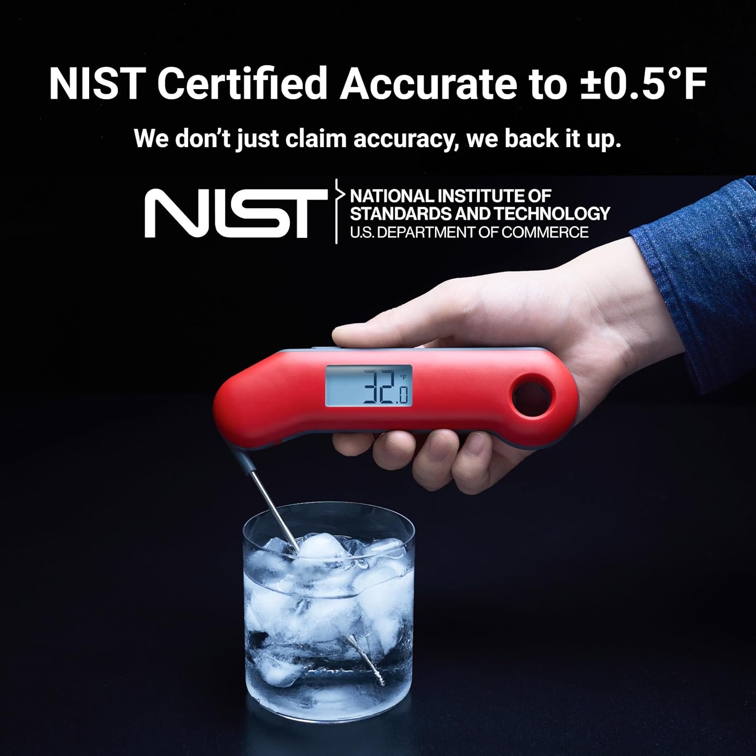 Termómetro digital profesional para carne, lectura instantánea ultrarrápida de 0.5 segundos, certificado NIST con precisión de ± 0.5 °F, impermeable IP67, retroiluminación, rotación - Imagen 3