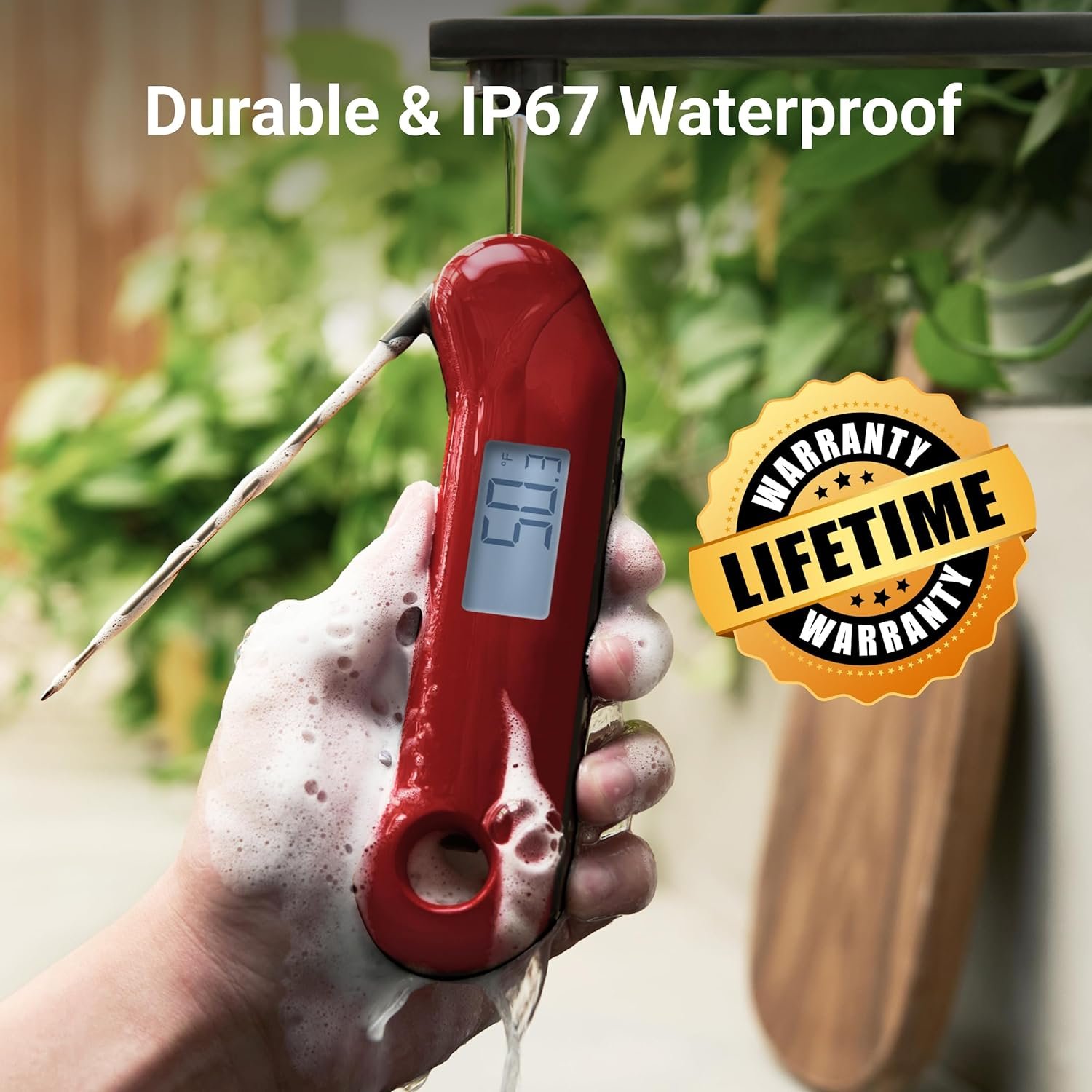 Termómetro digital profesional para carne, lectura instantánea ultrarrápida de 0.5 segundos, certificado NIST con precisión de ± 0.5 °F, impermeable IP67, retroiluminación, rotación - Imagen 5