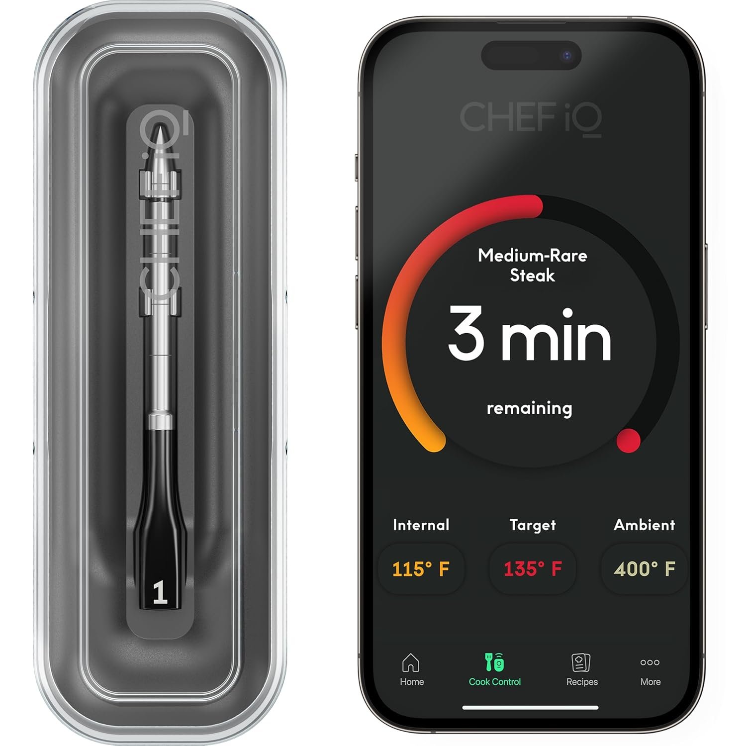 CHEF iQ Sense - Termómetro inalámbrico inteligente para carne con sonda ultrafina, termómetro Bluetooth de alcance ilimitado, termómetro digital para alimentos para monitoreo remoto de parrilla,