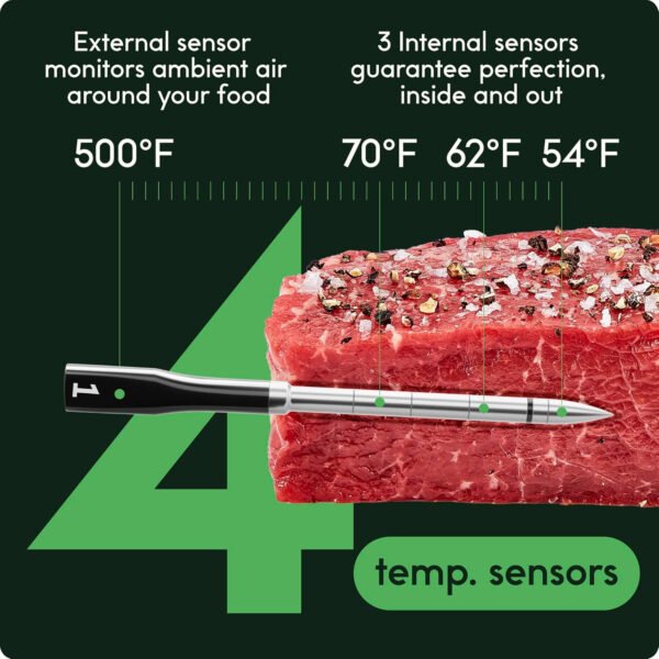 CHEF iQ Sense - Termómetro inalámbrico inteligente para carne con sonda ultrafina, termómetro Bluetooth de alcance ilimitado, termómetro digital para alimentos para monitoreo remoto de parrilla, - Imagen 3