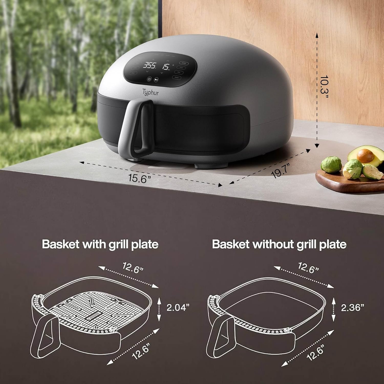 Freidora de aire Dome 2, freidora de aire extra grande con flujo de aire superior, freidora digital inteligente autolimpiante con cesta sin PFAS para comidas rápidas y fáciles, capacidad de - Imagen 2