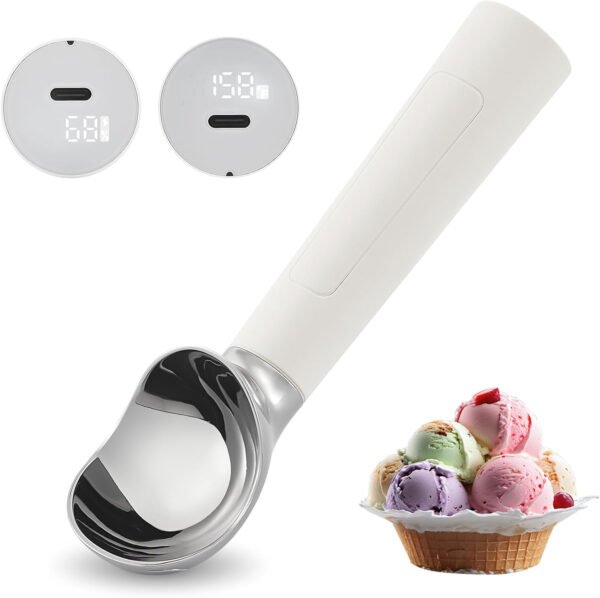 Cuchara de helado con calefacción recargable, cuchara eléctrica para helado con pantalla LED, se calienta a 158 °F para helado duro, fácil para personas mayores y niños, impermeable IP67 (blanco, 2