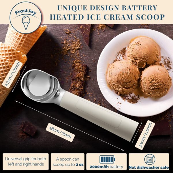 Cuchara de helado con calefacción recargable, cuchara eléctrica para helado con pantalla LED, se calienta a 158 °F para helado duro, fácil para personas mayores y niños, impermeable IP67 (blanco, 2 - Imagen 4