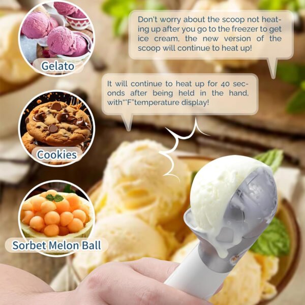 Cuchara de helado con calefacción recargable, cuchara eléctrica para helado con pantalla LED, se calienta a 158 °F para helado duro, fácil para personas mayores y niños, impermeable IP67 (blanco, 2 - Imagen 9