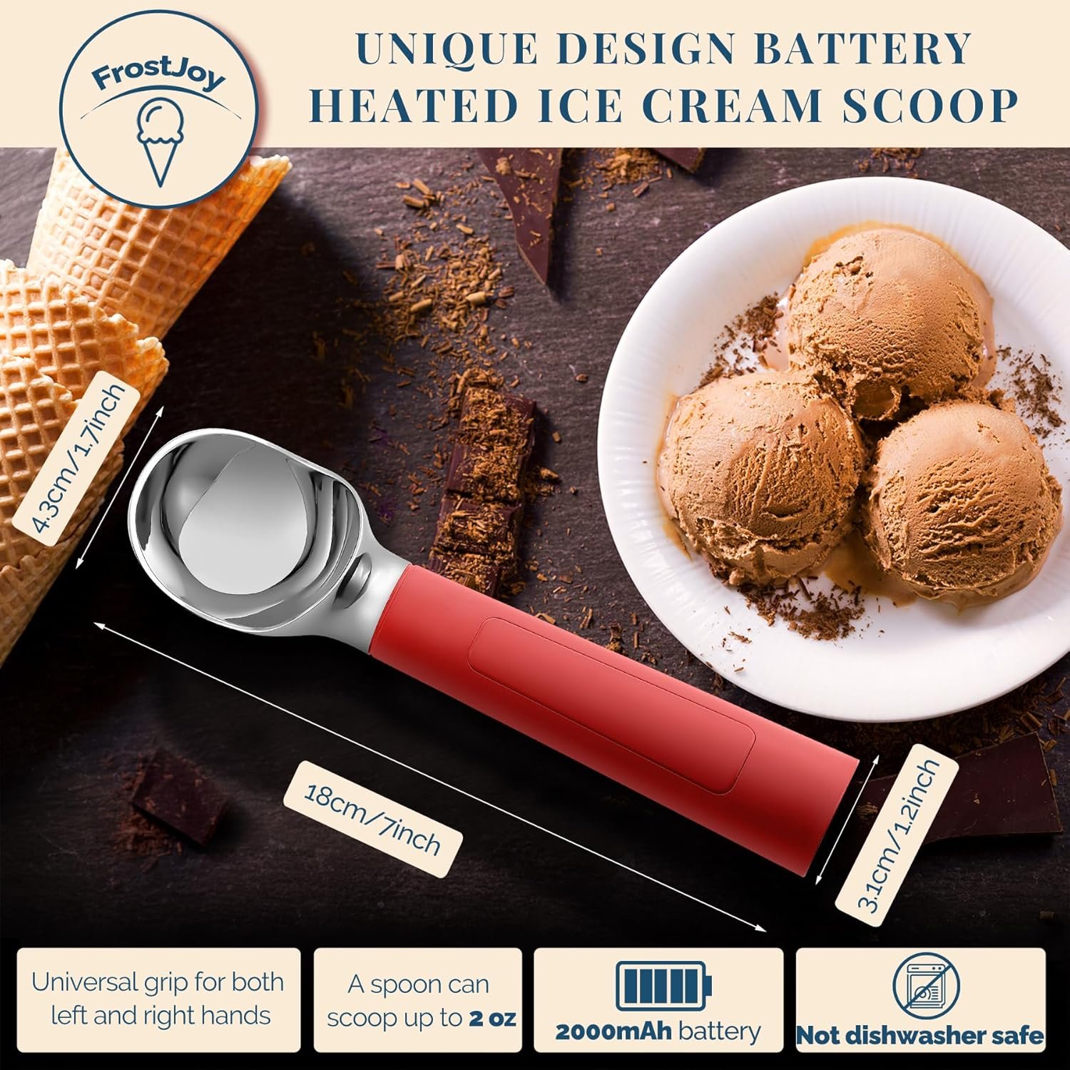 Cuchara de helado con calefacción recargable, cuchara eléctrica para helado con pantalla LED, se calienta a 158 °F para helado duro, fácil para personas mayores y niños, impermeable IP67 (blanco, 2 - Imagen 14