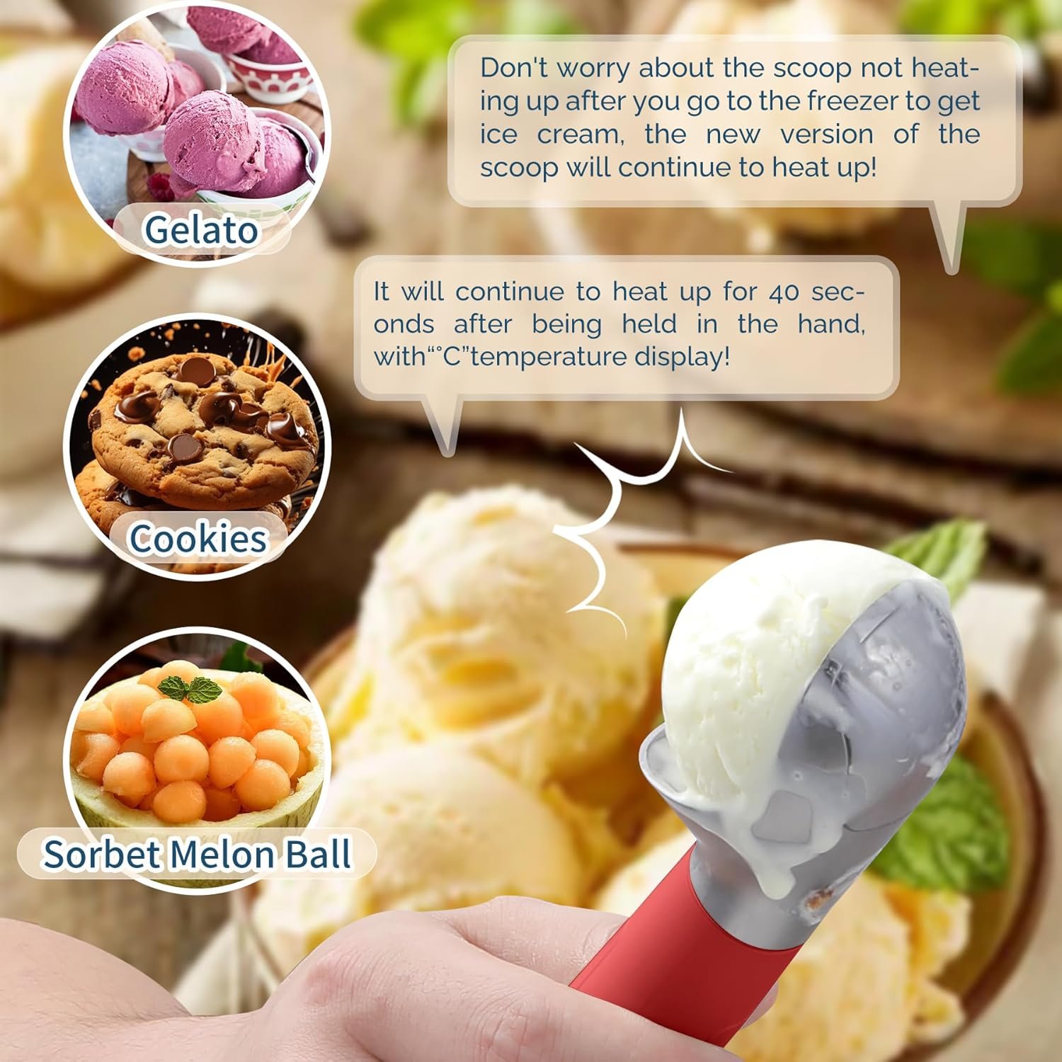 Cuchara de helado con calefacción recargable, cuchara eléctrica para helado con pantalla LED, se calienta a 158 °F para helado duro, fácil para personas mayores y niños, impermeable IP67 (blanco, 2 - Imagen 16