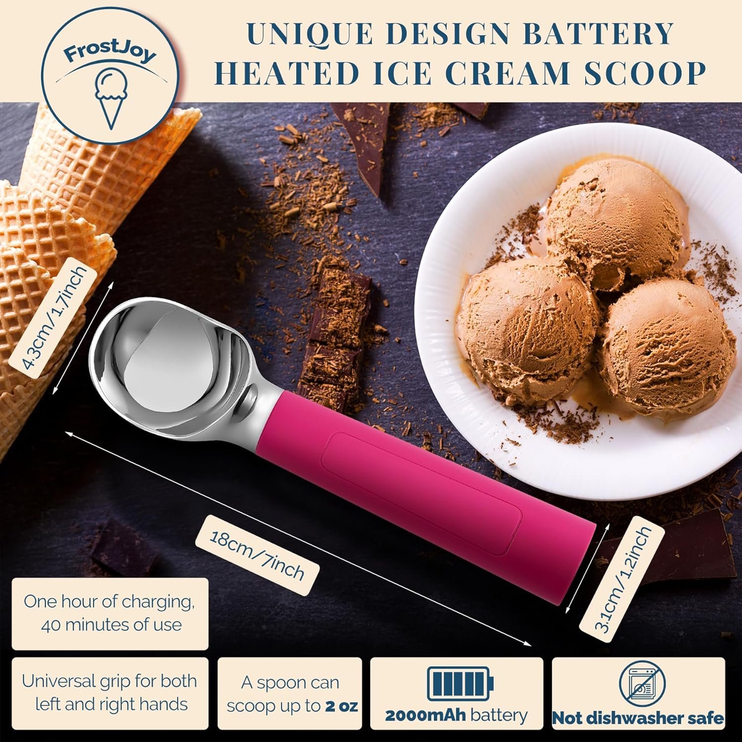 Cuchara de helado con calefacción recargable, cuchara eléctrica para helado con pantalla LED, se calienta a 158 °F para helado duro, fácil para personas mayores y niños, impermeable IP67 (blanco, 2 - Imagen 21