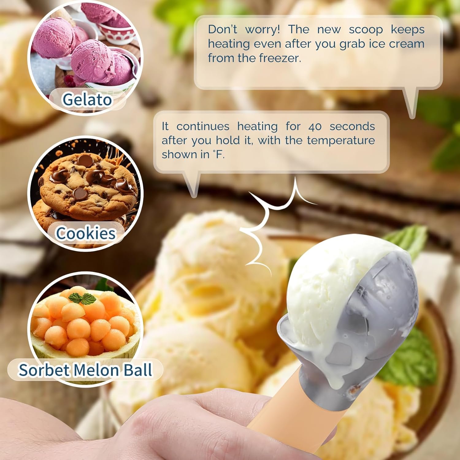 Cuchara de helado con calefacción recargable, cuchara eléctrica para helado con pantalla LED, se calienta a 158 °F para helado duro, fácil para personas mayores y niños, impermeable IP67 (blanco, 2 - Imagen 31