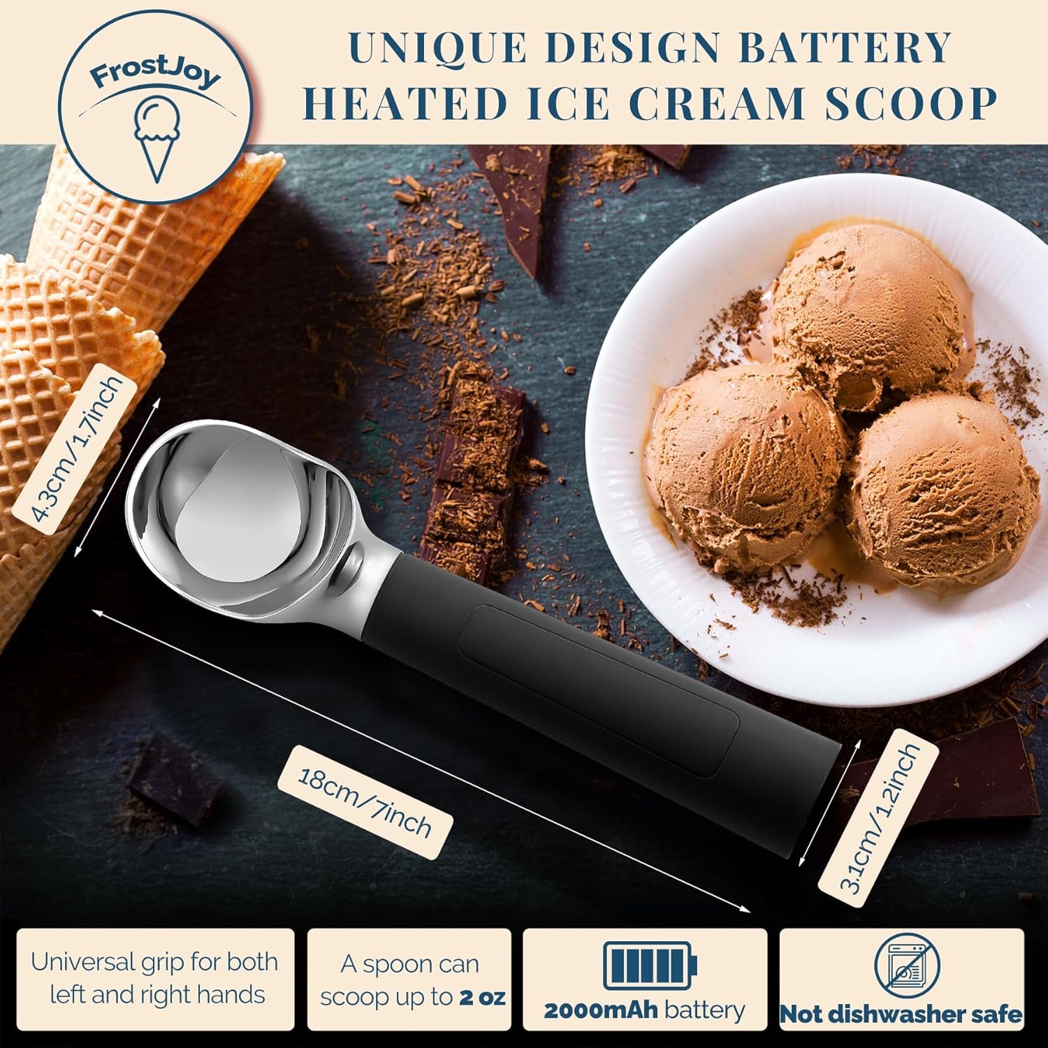 Cuchara de helado con calefacción recargable, cuchara eléctrica para helado con pantalla LED, se calienta a 158 °F para helado duro, fácil para personas mayores y niños, impermeable IP67 (blanco, 2 - Imagen 36