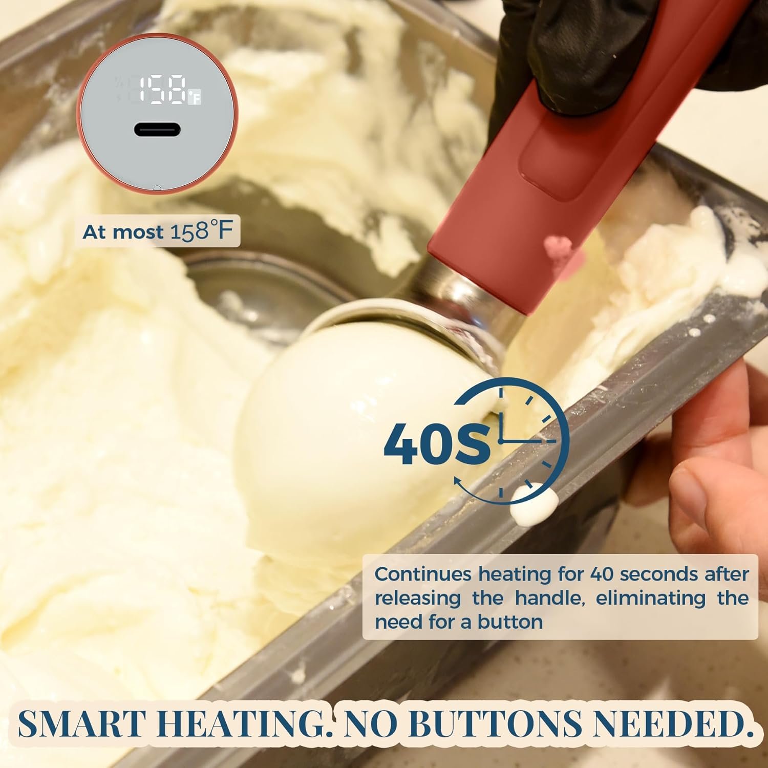 Cuchara de helado con calefacción recargable, cuchara eléctrica para helado con pantalla LED, se calienta a 158 °F para helado duro, fácil para personas mayores y niños, impermeable IP67 (blanco, 2 - Imagen 41