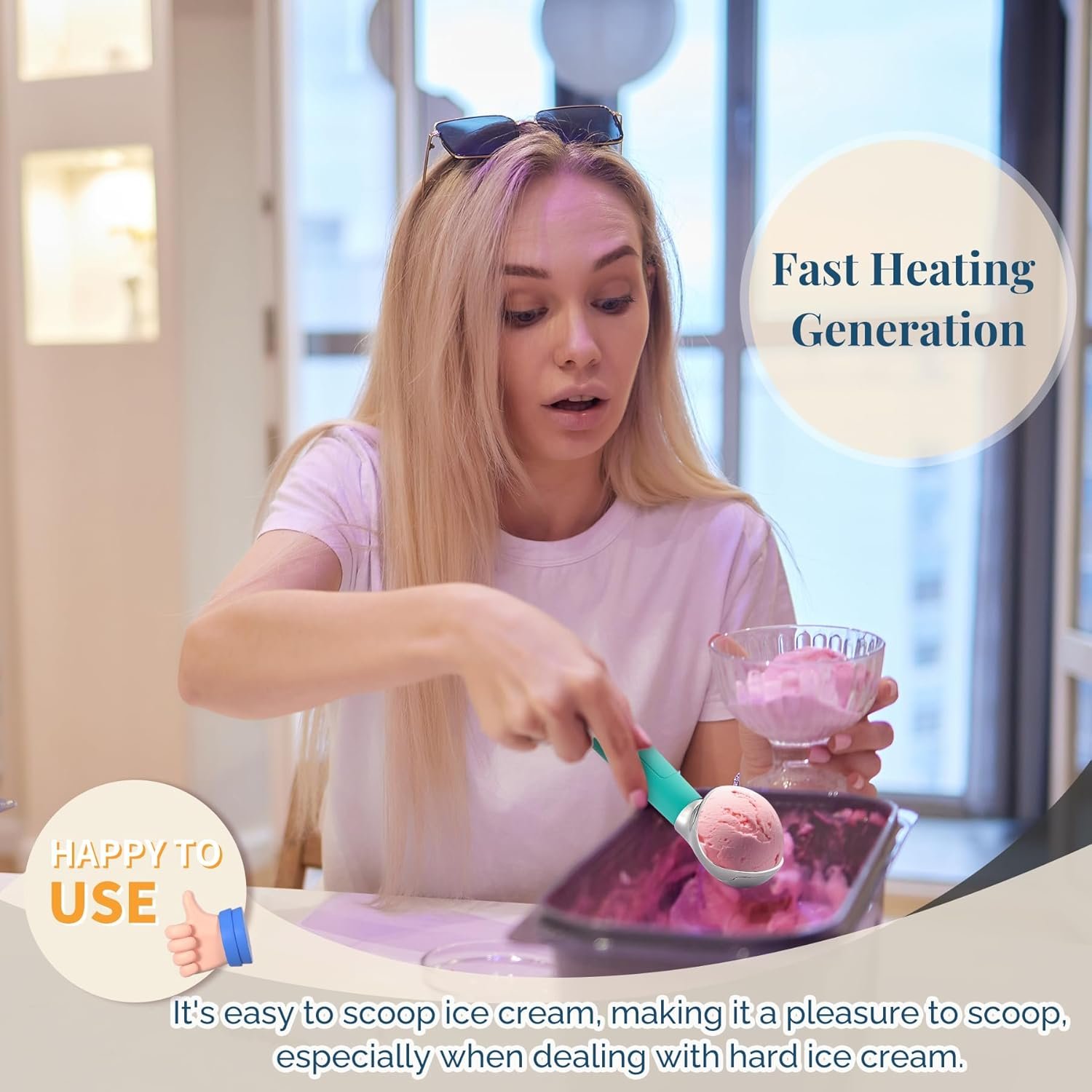 Cuchara de helado con calefacción recargable, cuchara eléctrica para helado con pantalla LED, se calienta a 158 °F para helado duro, fácil para personas mayores y niños, impermeable IP67 (blanco, 2 - Imagen 52