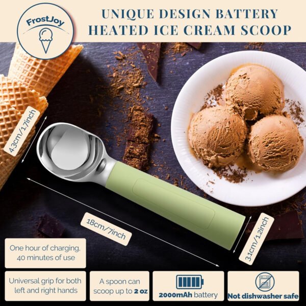 Cuchara de helado con calefacción recargable, cuchara eléctrica para helado con pantalla LED, se calienta a 158 °F para helado duro, fácil para personas mayores y niños, impermeable IP67 (blanco, 2 - Imagen 58