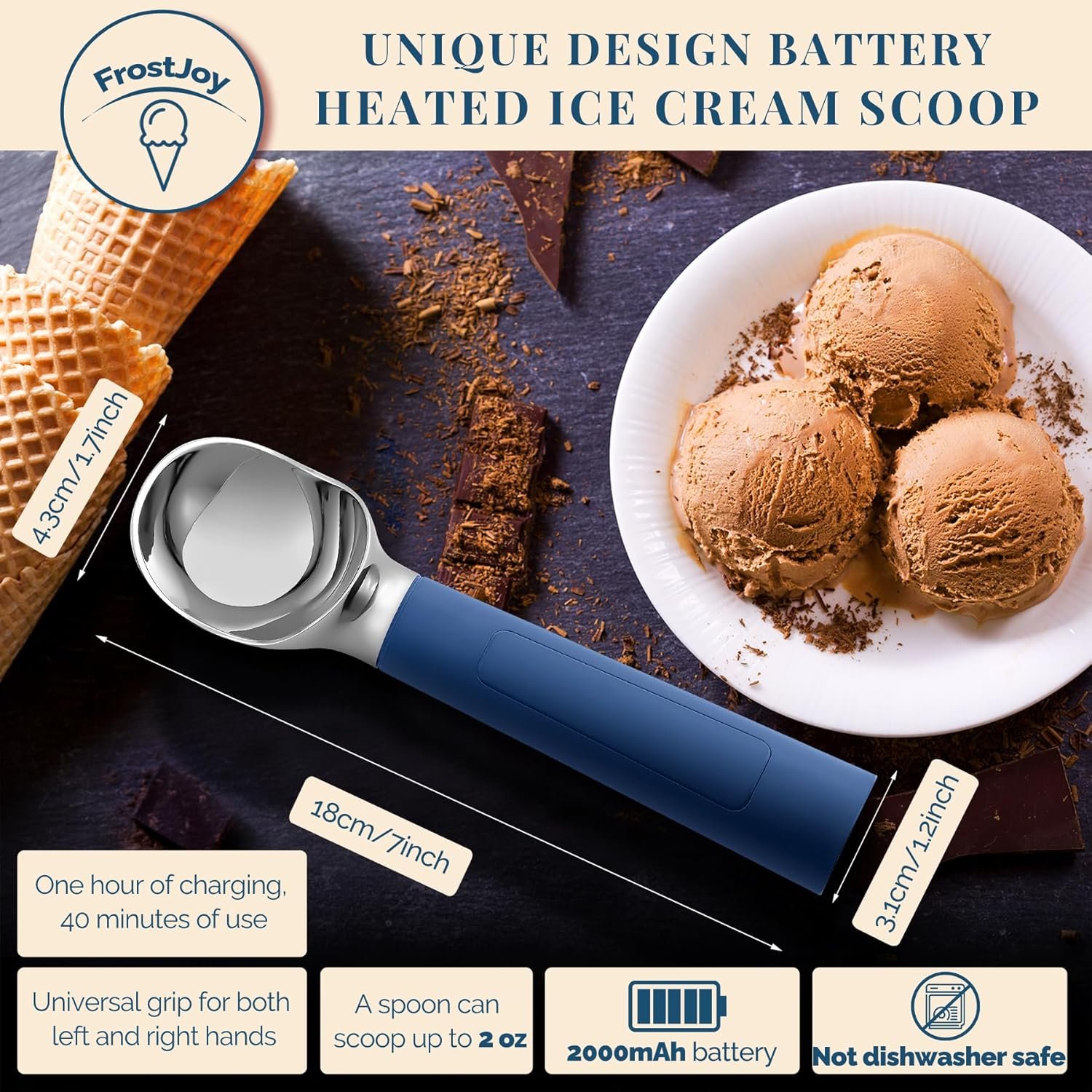 Cuchara de helado con calefacción recargable, cuchara eléctrica para helado con pantalla LED, se calienta a 158 °F para helado duro, fácil para personas mayores y niños, impermeable IP67 (blanco, 2 - Imagen 65