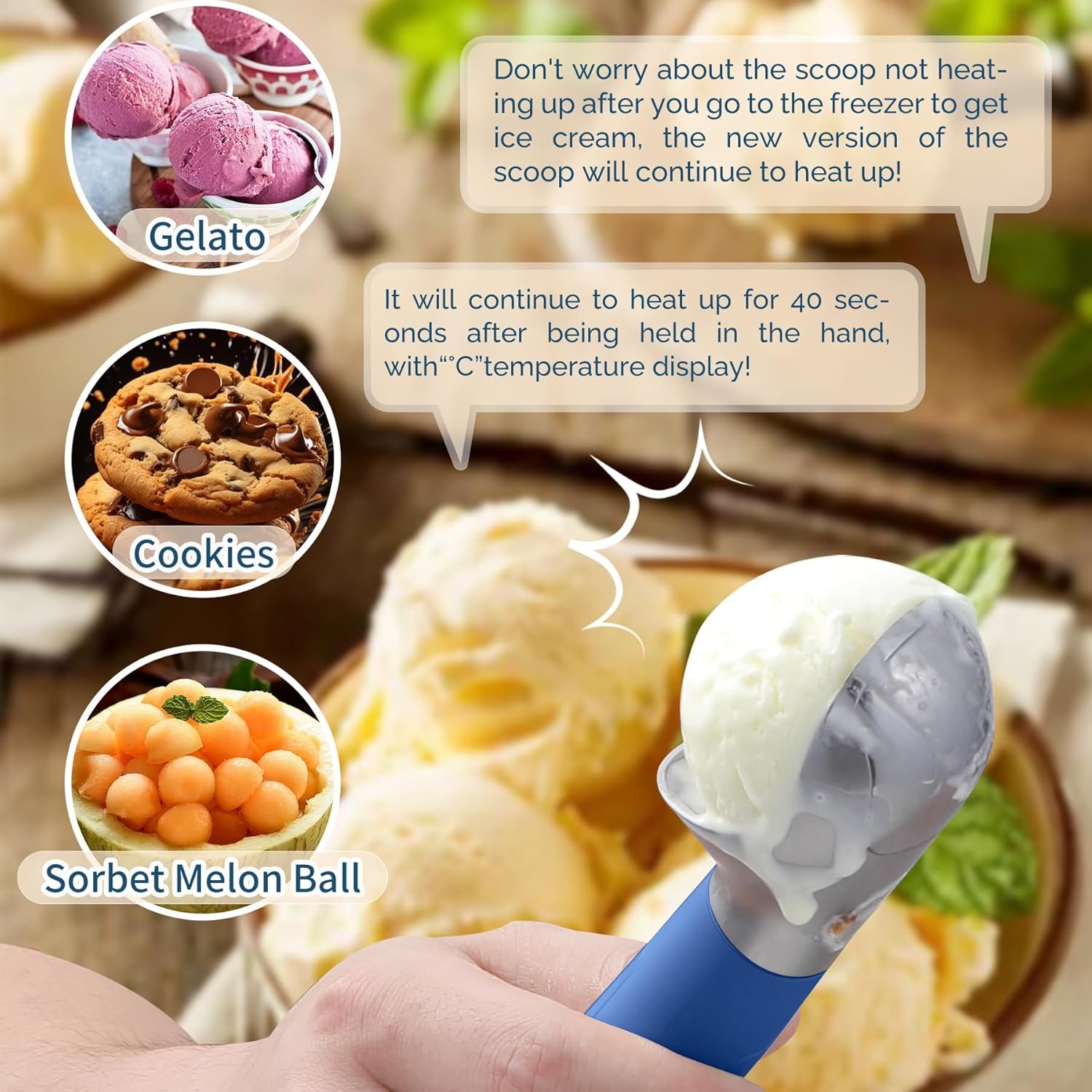 Cuchara de helado con calefacción recargable, cuchara eléctrica para helado con pantalla LED, se calienta a 158 °F para helado duro, fácil para personas mayores y niños, impermeable IP67 (blanco, 2 - Imagen 67