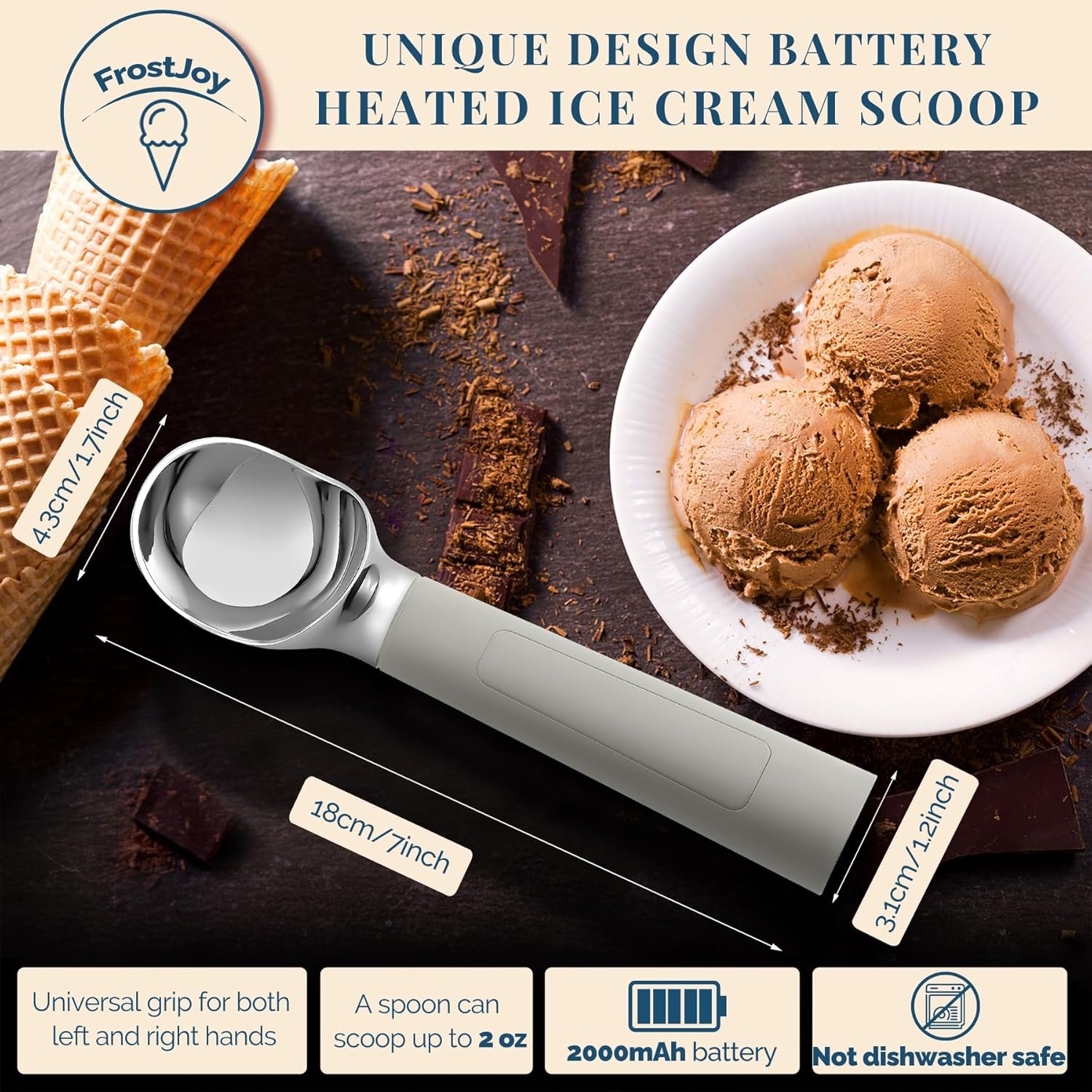 Cuchara de helado con calefacción recargable, cuchara eléctrica para helado con pantalla LED, se calienta a 158 °F para helado duro, fácil para personas mayores y niños, impermeable IP67 (blanco, 2 - Imagen 71