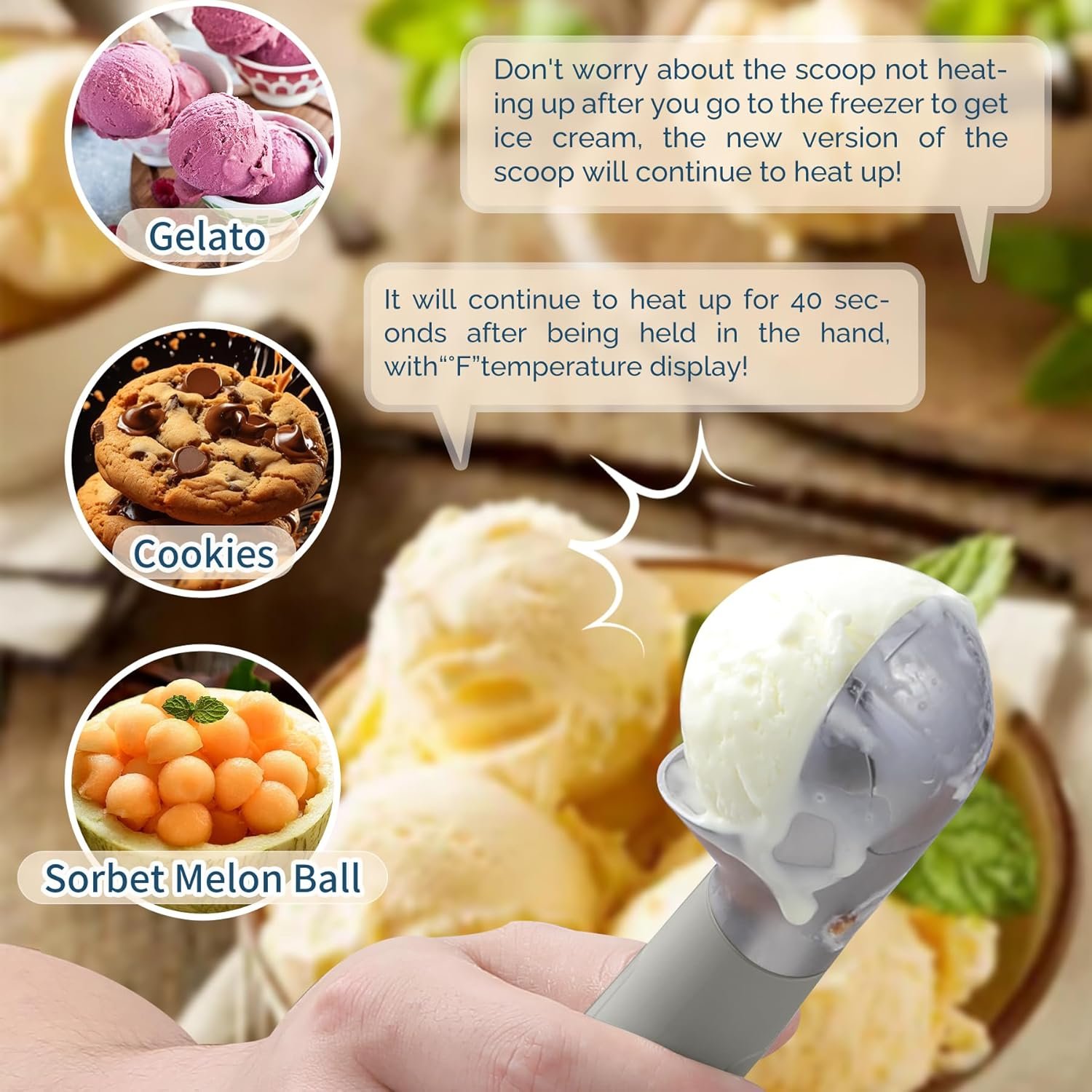 Cuchara de helado con calefacción recargable, cuchara eléctrica para helado con pantalla LED, se calienta a 158 °F para helado duro, fácil para personas mayores y niños, impermeable IP67 (blanco, 2 - Imagen 74