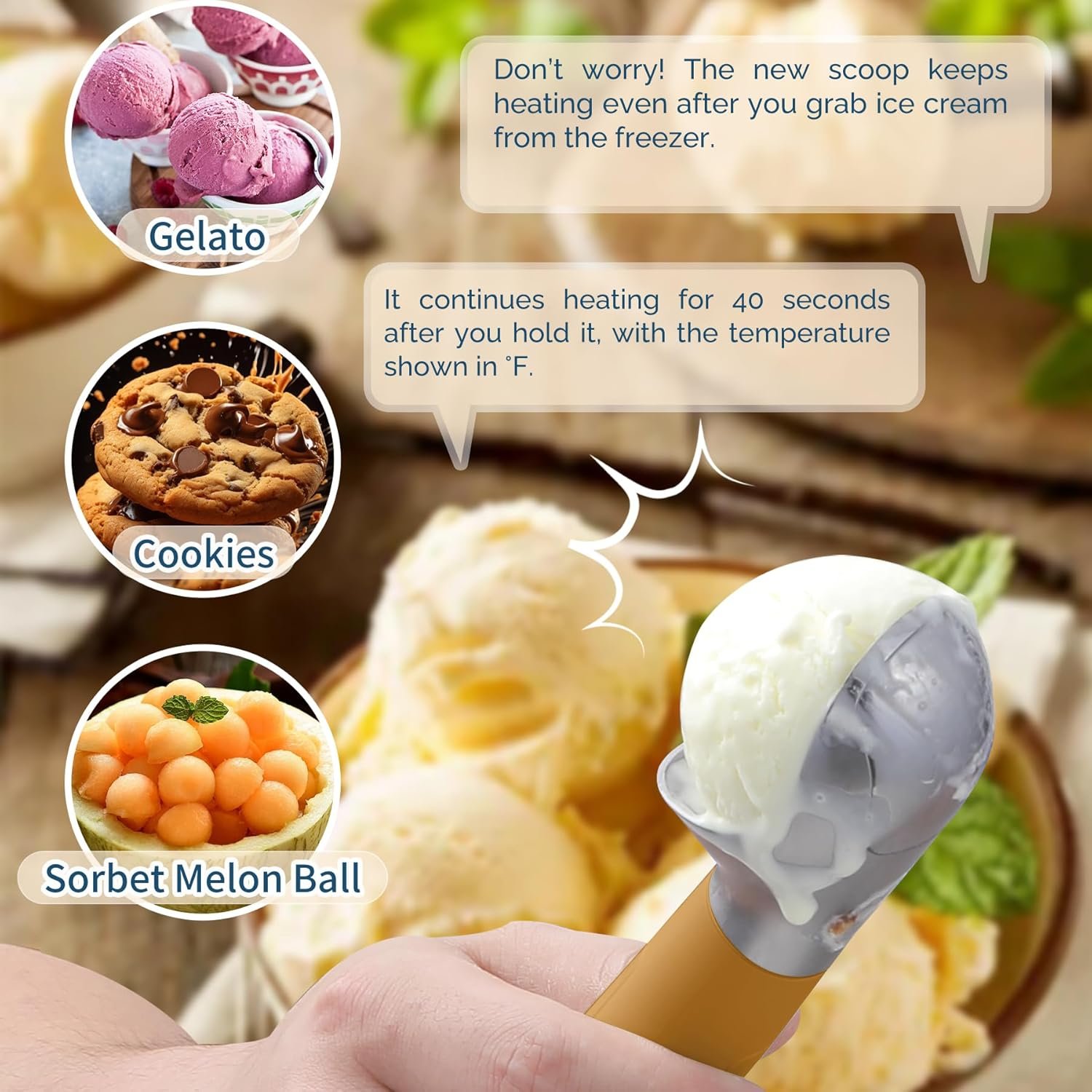 Cuchara de helado con calefacción recargable, cuchara eléctrica para helado con pantalla LED, se calienta a 158 °F para helado duro, fácil para personas mayores y niños, impermeable IP67 (blanco, 2 - Imagen 81