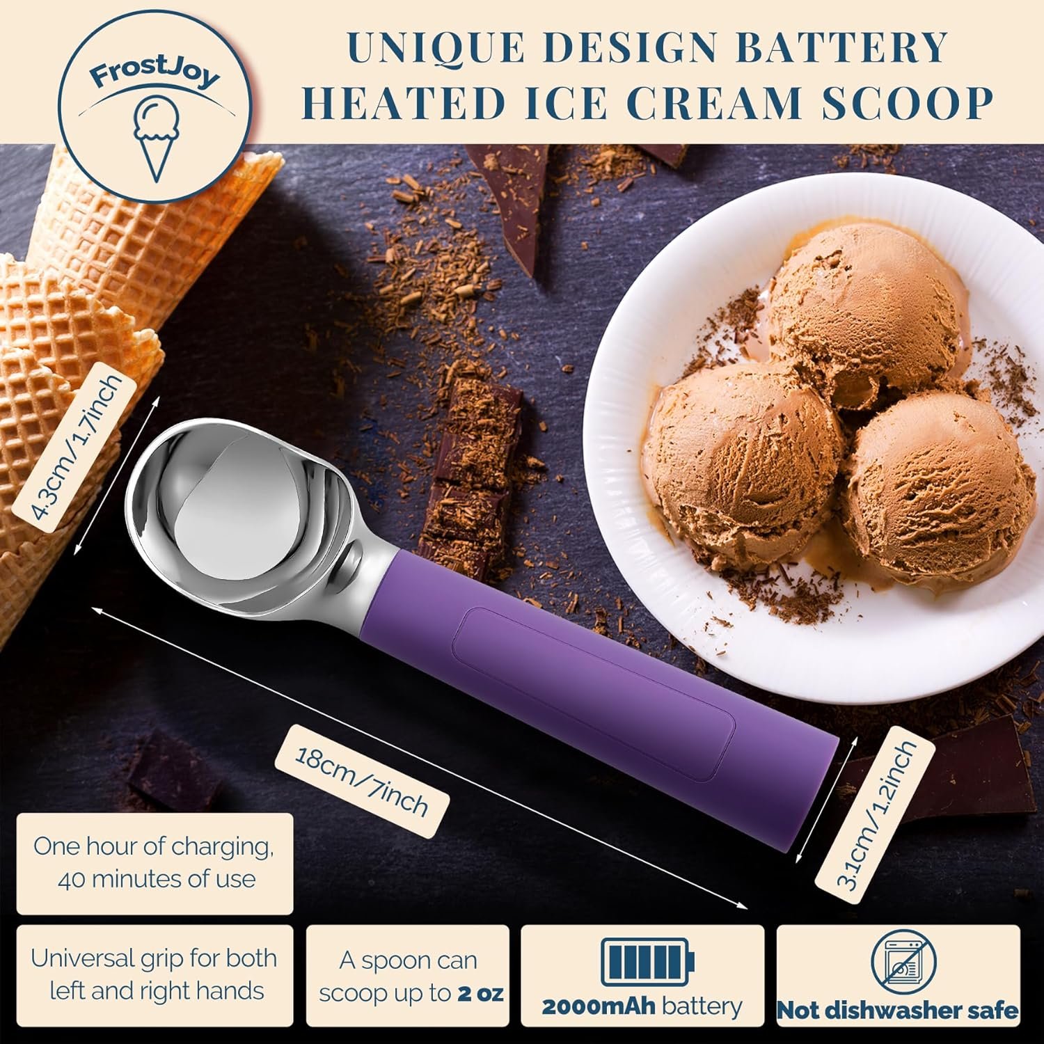 Cuchara de helado con calefacción recargable, cuchara eléctrica para helado con pantalla LED, se calienta a 158 °F para helado duro, fácil para personas mayores y niños, impermeable IP67 (blanco, 2 - Imagen 86