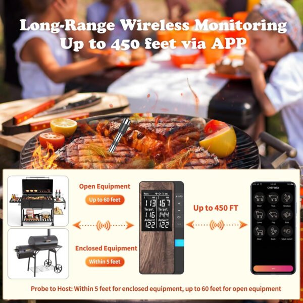 Termómetro inalámbrico para carne, múltiples sensores, termómetro digital para alimentos con sondas ultrafinas, termómetro de carne Bluetooth de precisión para barbacoa - Imagen 4