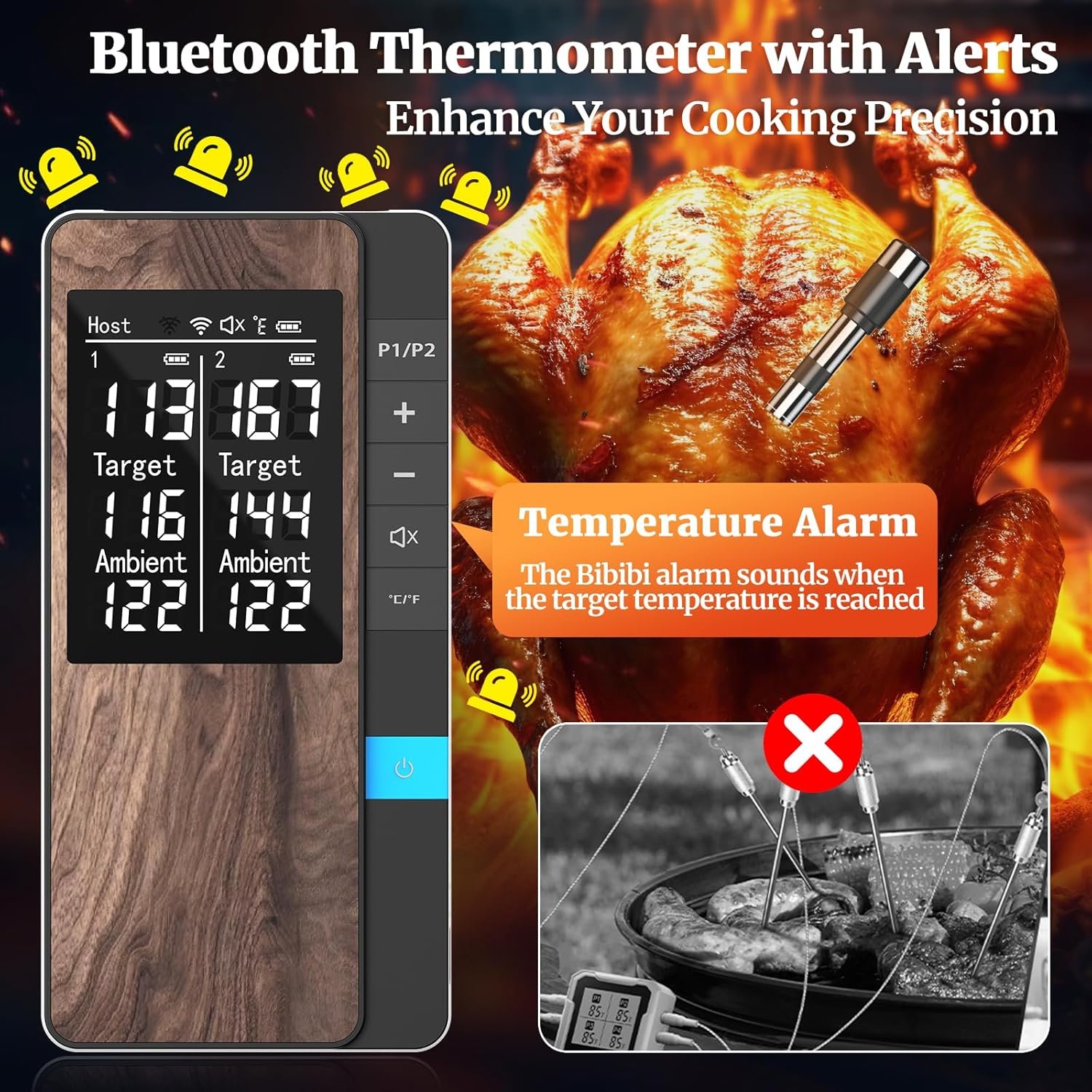 Termómetro inalámbrico para carne, múltiples sensores, termómetro digital para alimentos con sondas ultrafinas, termómetro de carne Bluetooth de precisión para barbacoa - Imagen 6