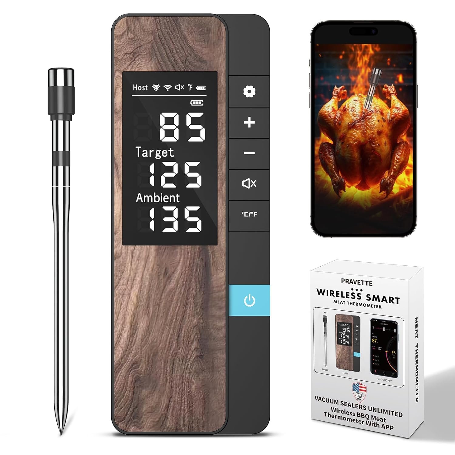 Termómetro inalámbrico para carne, múltiples sensores, termómetro digital para alimentos con sondas ultrafinas, termómetro de carne Bluetooth de precisión para barbacoa - Imagen 7