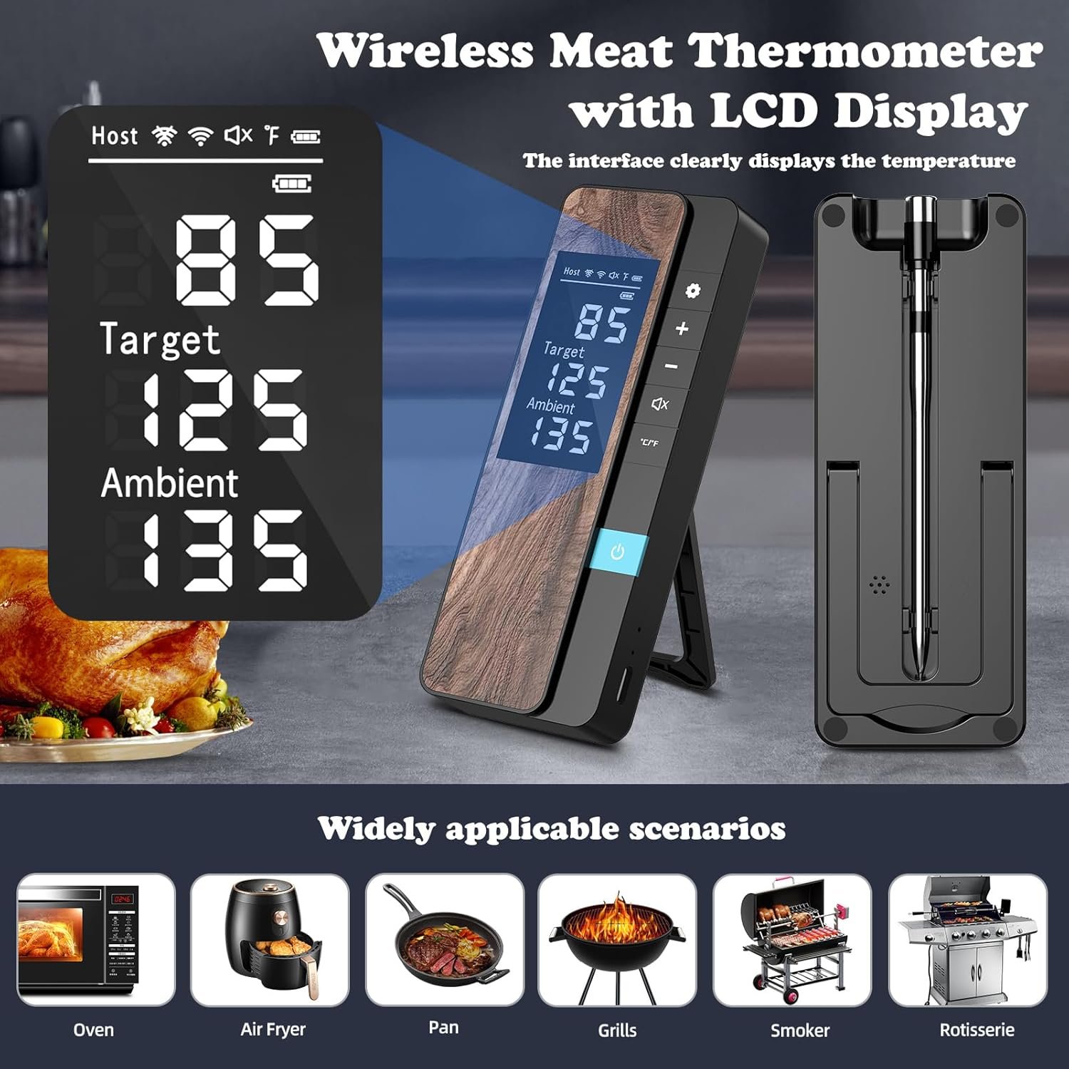 Termómetro inalámbrico para carne, múltiples sensores, termómetro digital para alimentos con sondas ultrafinas, termómetro de carne Bluetooth de precisión para barbacoa - Imagen 8