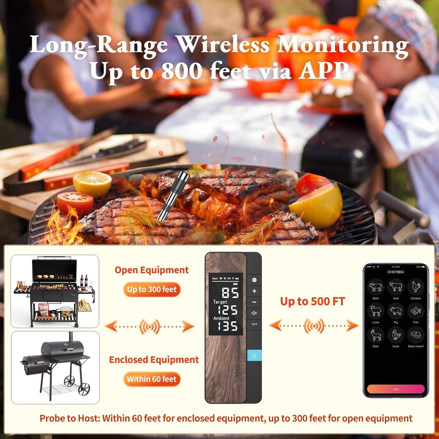 Termómetro inalámbrico para carne, múltiples sensores, termómetro digital para alimentos con sondas ultrafinas, termómetro de carne Bluetooth de precisión para barbacoa - Imagen 10
