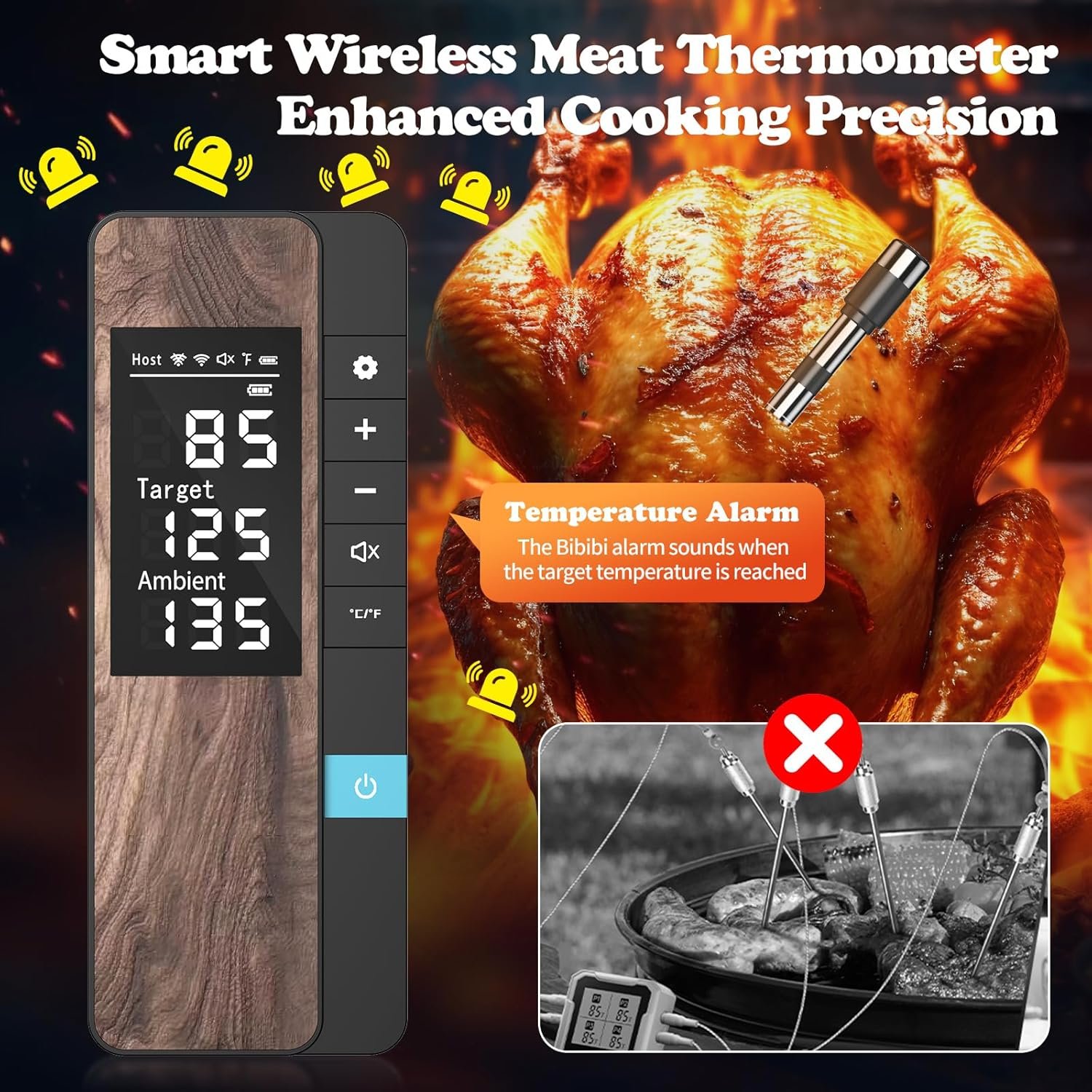 Termómetro inalámbrico para carne, múltiples sensores, termómetro digital para alimentos con sondas ultrafinas, termómetro de carne Bluetooth de precisión para barbacoa - Imagen 12