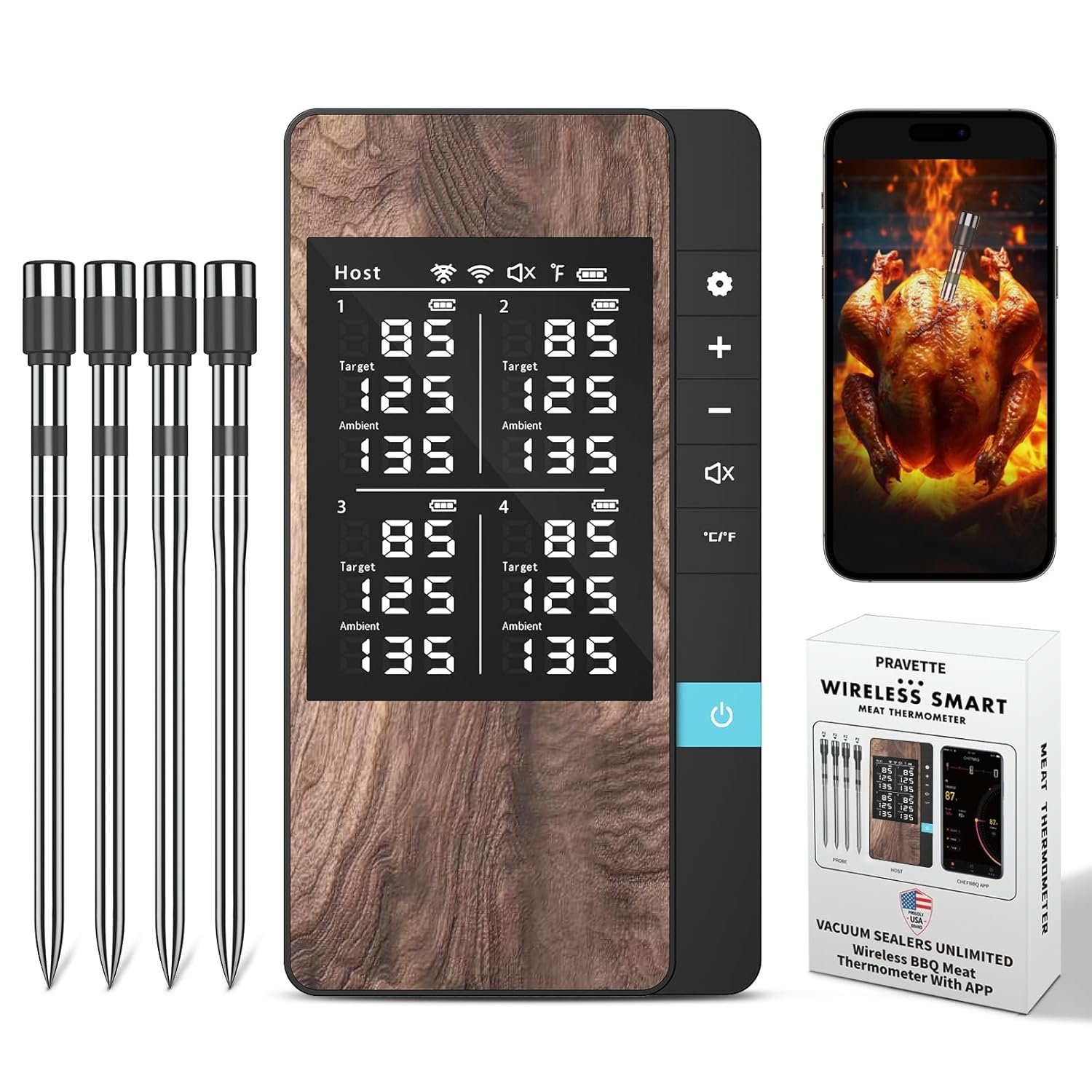 Termómetro inalámbrico para carne, múltiples sensores, termómetro digital para alimentos con sondas ultrafinas, termómetro de carne Bluetooth de precisión para barbacoa - Imagen 13