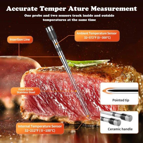 Termómetro inalámbrico para carne, múltiples sensores, termómetro digital para alimentos con sondas ultrafinas, termómetro de carne Bluetooth de precisión para barbacoa - Imagen 15