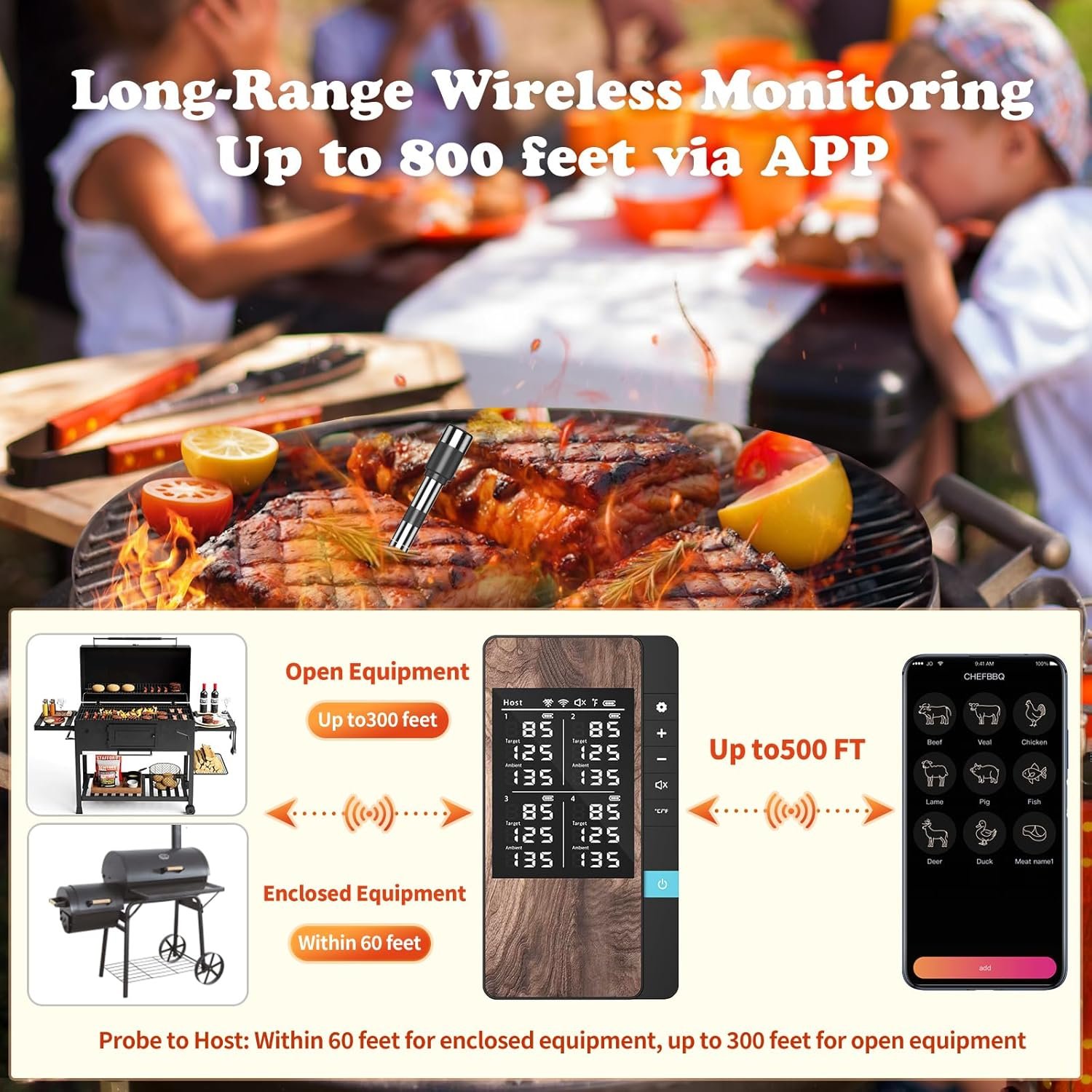 Termómetro inalámbrico para carne, múltiples sensores, termómetro digital para alimentos con sondas ultrafinas, termómetro de carne Bluetooth de precisión para barbacoa - Imagen 16