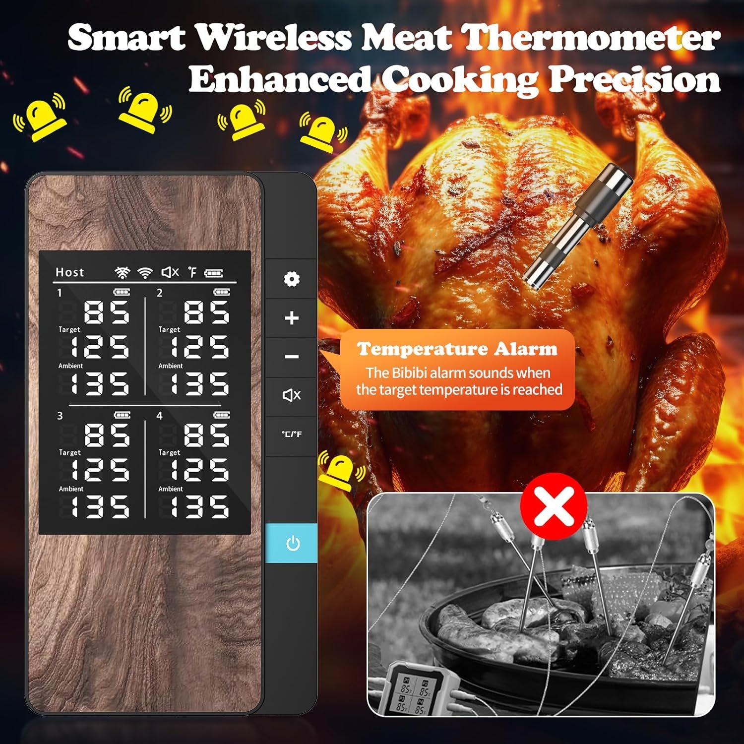 Termómetro inalámbrico para carne, múltiples sensores, termómetro digital para alimentos con sondas ultrafinas, termómetro de carne Bluetooth de precisión para barbacoa - Imagen 18