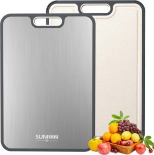 Tabla de cortar de titanio para cocina, tabla de cortar de doble cara de grado alimenticio, titanio puro y paja de trigo PP, apta para lavavajillas, fácil de limpiar, tamaño grande de 16 x 11 pulgadas