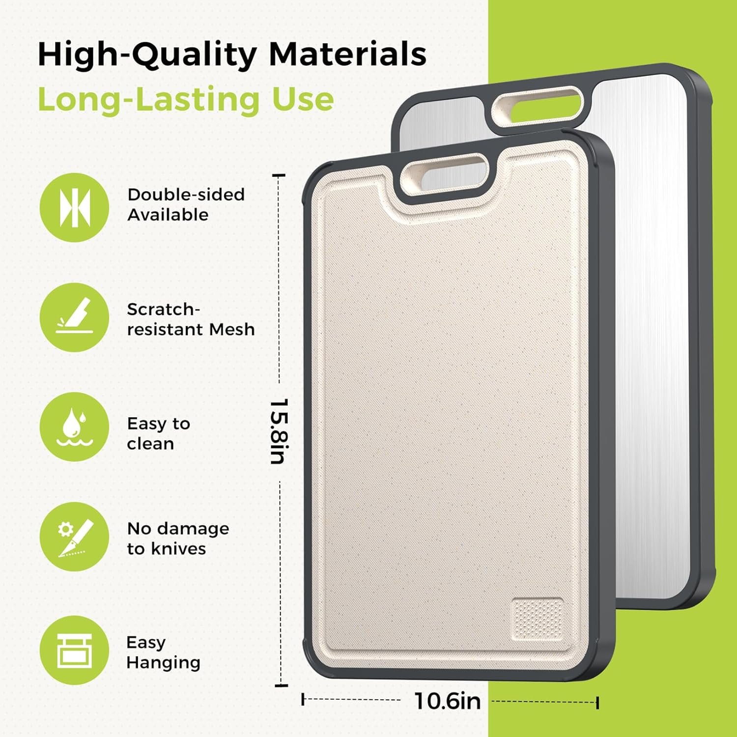 Tabla de cortar de titanio para cocina, tabla de cortar de doble cara de grado alimenticio, titanio puro y paja de trigo PP, apta para lavavajillas, fácil de limpiar, tamaño grande de 16 x 11 pulgadas - Imagen 2