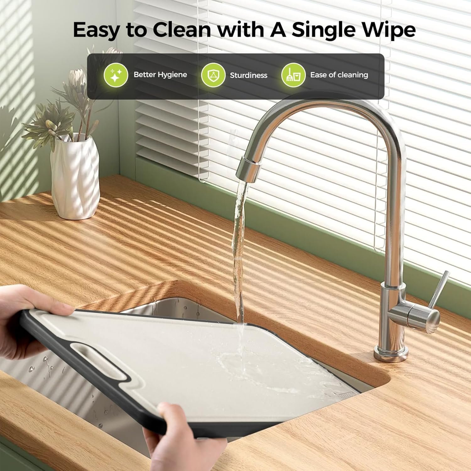 Tabla de cortar de titanio para cocina, tabla de cortar de doble cara de grado alimenticio, titanio puro y paja de trigo PP, apta para lavavajillas, fácil de limpiar, tamaño grande de 16 x 11 pulgadas - Imagen 7