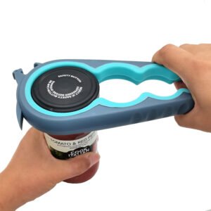 Otstar Abridor de botellas y abrelatas para manos débiles, personas mayores con artritis y cualquier persona con baja resistencia, abrebotellas Mutil quita las tapas fácilmente (azul y gris)
