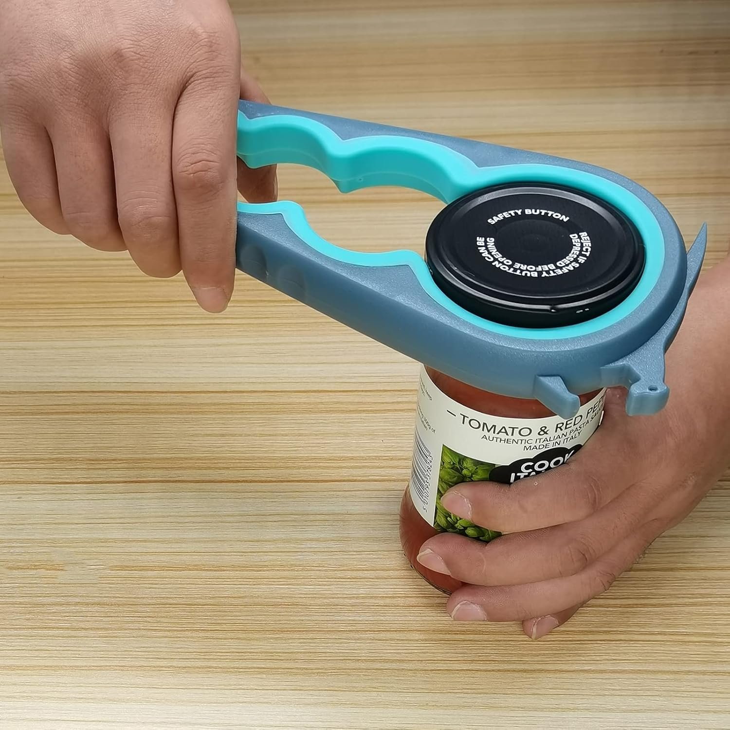 Otstar Abridor de botellas y abrelatas para manos débiles, personas mayores con artritis y cualquier persona con baja resistencia, abrebotellas Mutil quita las tapas fácilmente (azul y gris) - Imagen 2