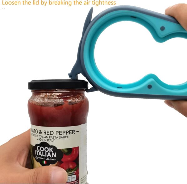 Otstar Abridor de botellas y abrelatas para manos débiles, personas mayores con artritis y cualquier persona con baja resistencia, abrebotellas Mutil quita las tapas fácilmente (azul y gris) - Imagen 5