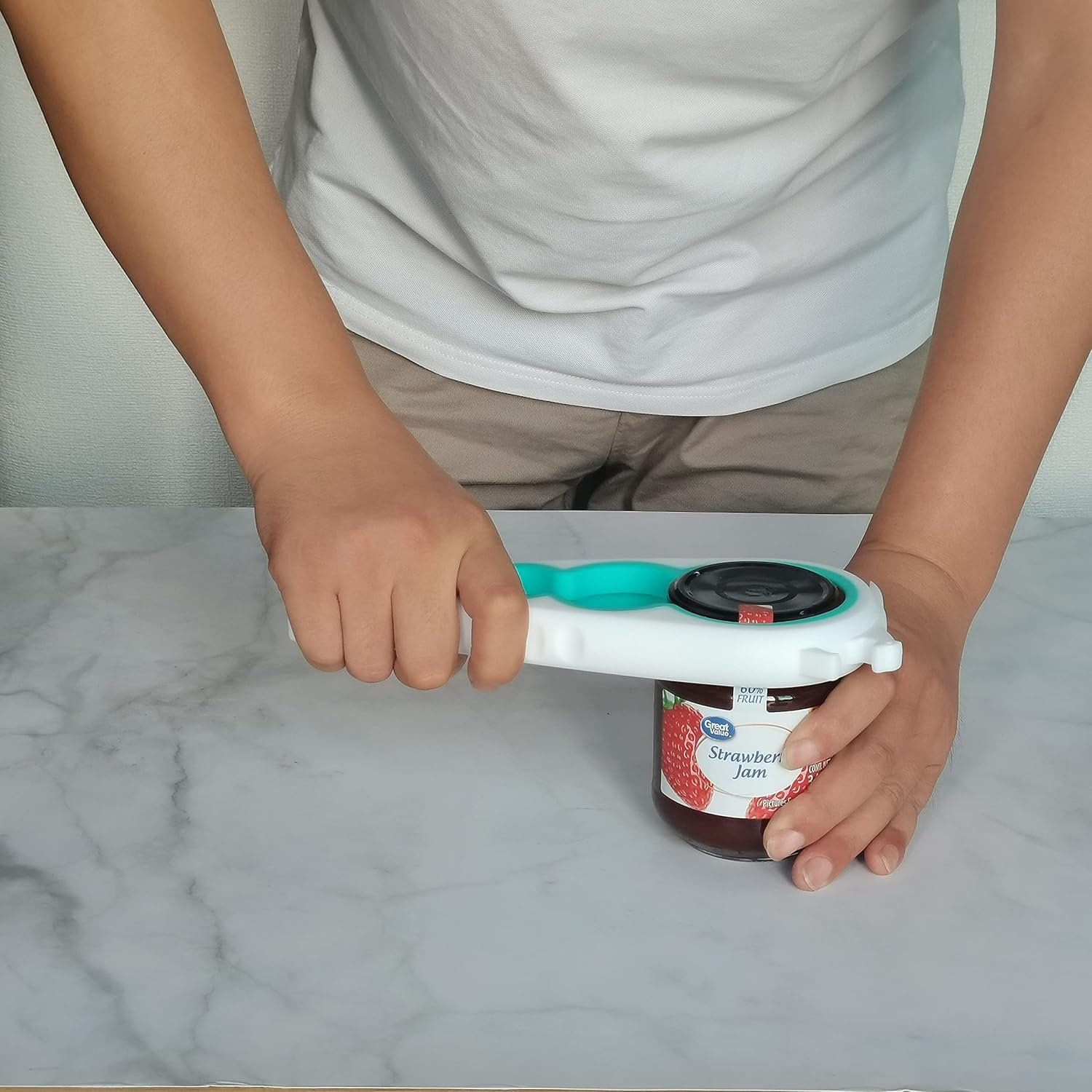Otstar Abridor de botellas y abrelatas para manos débiles, personas mayores con artritis y cualquier persona con baja resistencia, abrebotellas Mutil quita las tapas fácilmente (azul y gris) - Imagen 12