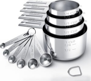 TILUCK Juego de tazas y cucharas medidoras de acero inoxidable, tazas y cucharas,Gadgets de cocina para cocinar y hornear (10)