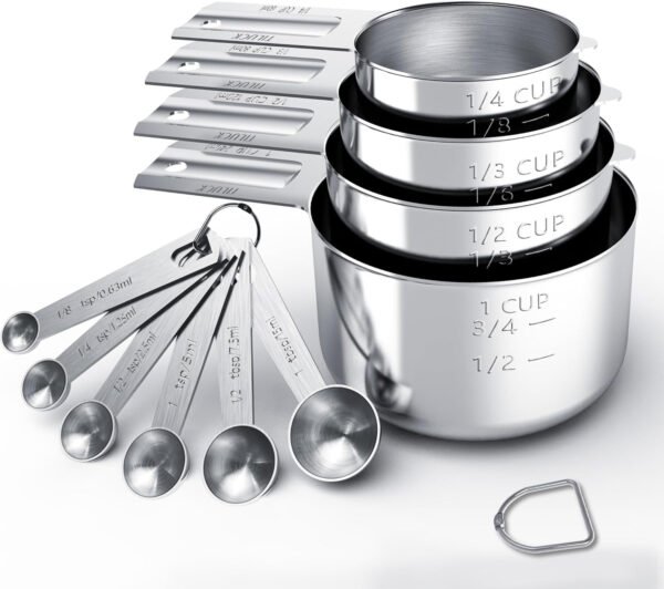 TILUCK Juego de tazas y cucharas medidoras de acero inoxidable, tazas y cucharas,Gadgets de cocina para cocinar y hornear (10) - Imagen 2