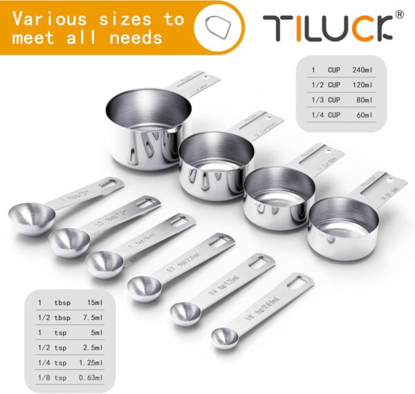 TILUCK Juego de tazas y cucharas medidoras de acero inoxidable, tazas y cucharas,Gadgets de cocina para cocinar y hornear (10) - Imagen 4