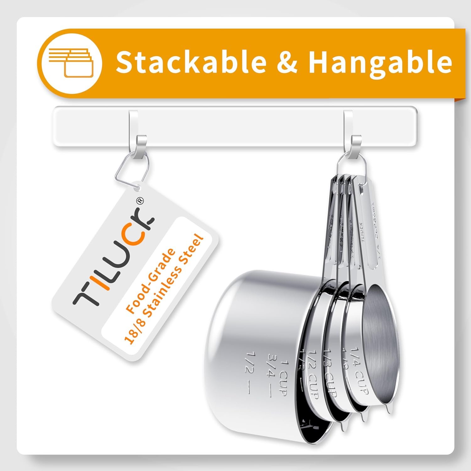 TILUCK Juego de tazas y cucharas medidoras de acero inoxidable, tazas y cucharas,Gadgets de cocina para cocinar y hornear (10) - Imagen 5