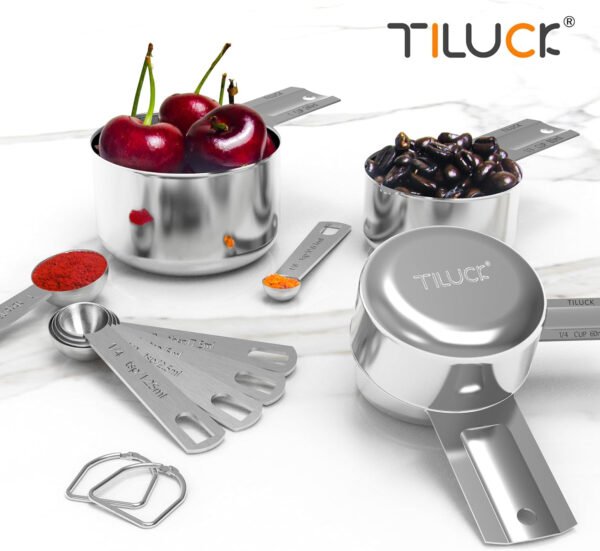 TILUCK Juego de tazas y cucharas medidoras de acero inoxidable, tazas y cucharas,Gadgets de cocina para cocinar y hornear (10) - Imagen 7