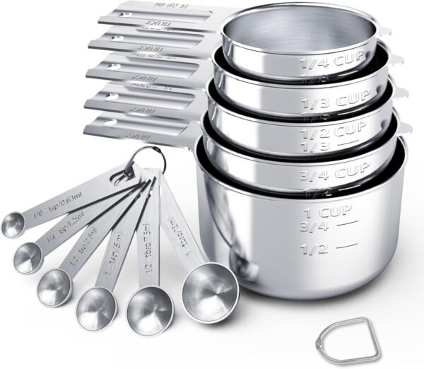 TILUCK Juego de tazas y cucharas medidoras de acero inoxidable, tazas y cucharas,Gadgets de cocina para cocinar y hornear (10) - Imagen 8