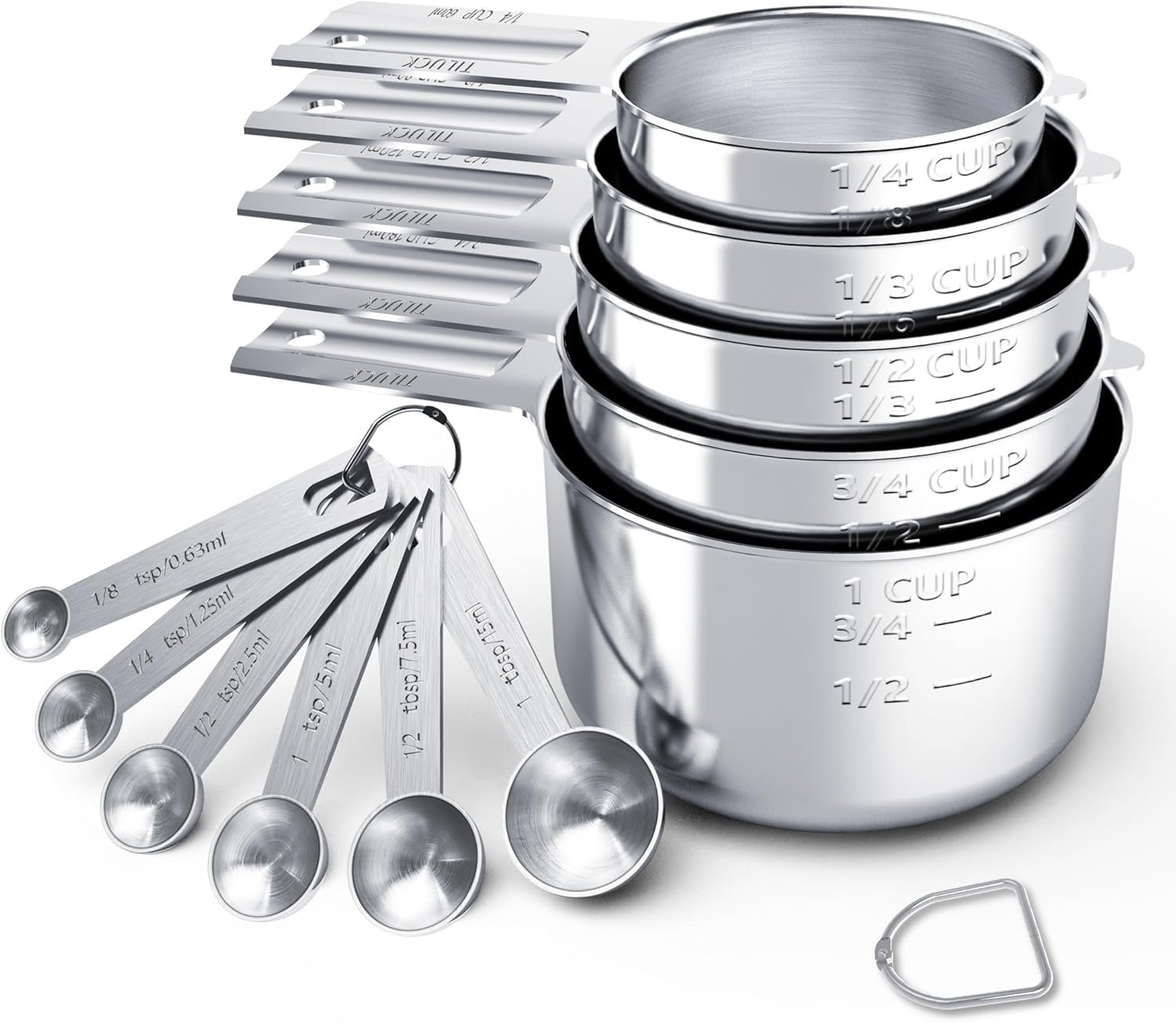 TILUCK Juego de tazas y cucharas medidoras de acero inoxidable, tazas y cucharas,Gadgets de cocina para cocinar y hornear (10) - Imagen 8